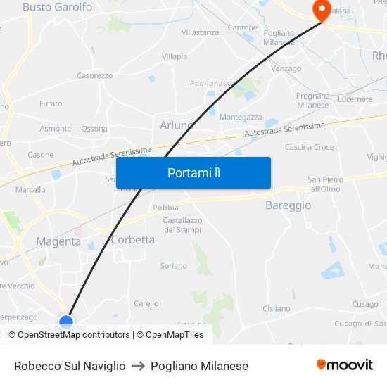 Robecco Sul Naviglio to Pogliano Milanese map