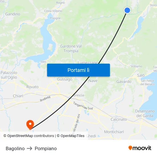 Bagolino to Pompiano map