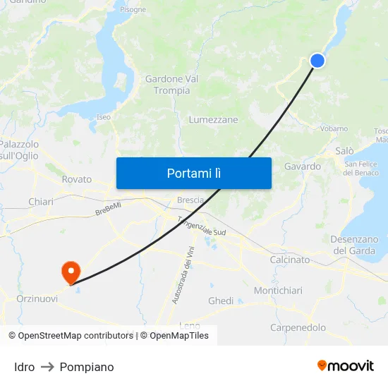 Idro to Pompiano map