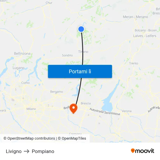 Livigno to Pompiano map