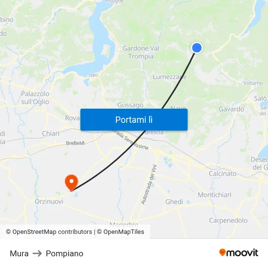 Mura to Pompiano map