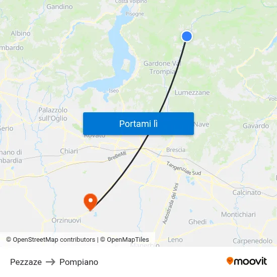 Pezzaze to Pompiano map