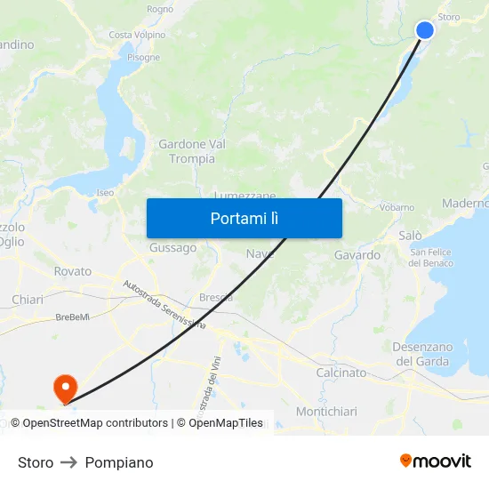 Storo to Pompiano map