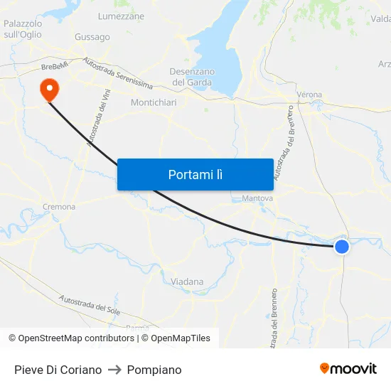 Pieve Di Coriano to Pompiano map