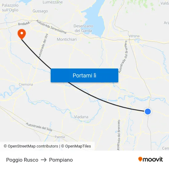 Poggio Rusco to Pompiano map