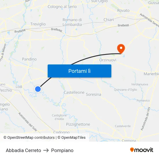 Abbadia Cerreto to Pompiano map