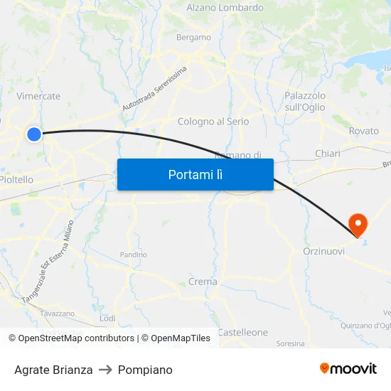 Agrate Brianza to Pompiano map