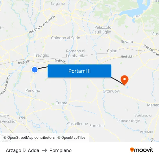 Arzago D' Adda to Pompiano map