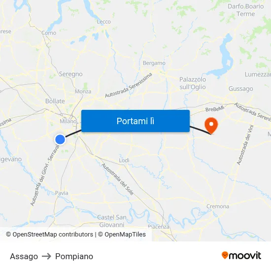 Assago to Pompiano map