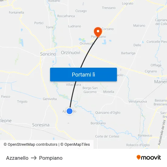 Azzanello to Pompiano map
