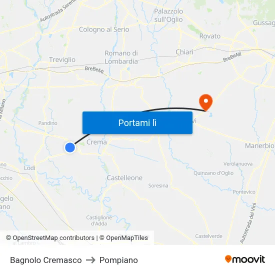 Bagnolo Cremasco to Pompiano map