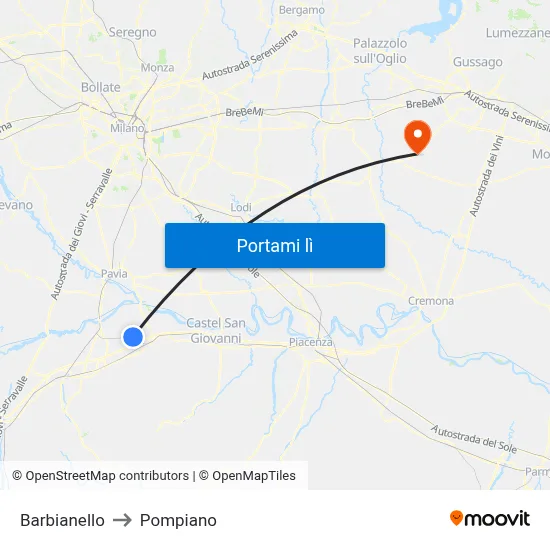 Barbianello to Pompiano map