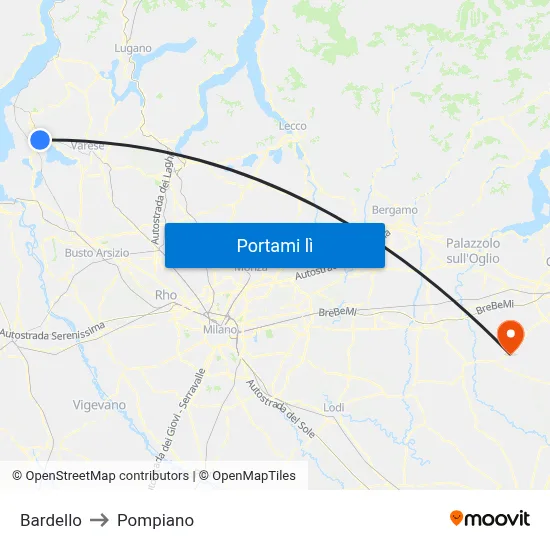 Bardello to Pompiano map