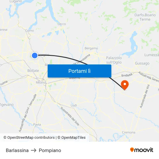 Barlassina to Pompiano map