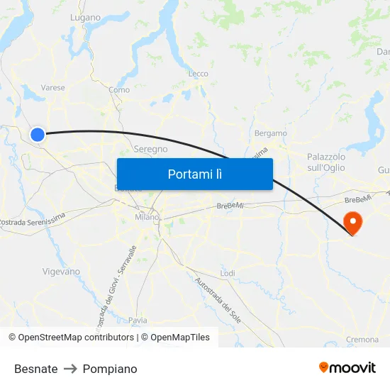 Besnate to Pompiano map