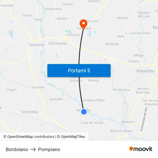 Bordolano to Pompiano map