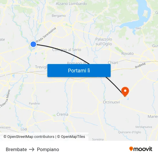 Brembate to Pompiano map