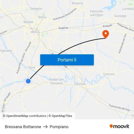 Bressana Bottarone to Pompiano map