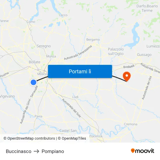 Buccinasco to Pompiano map