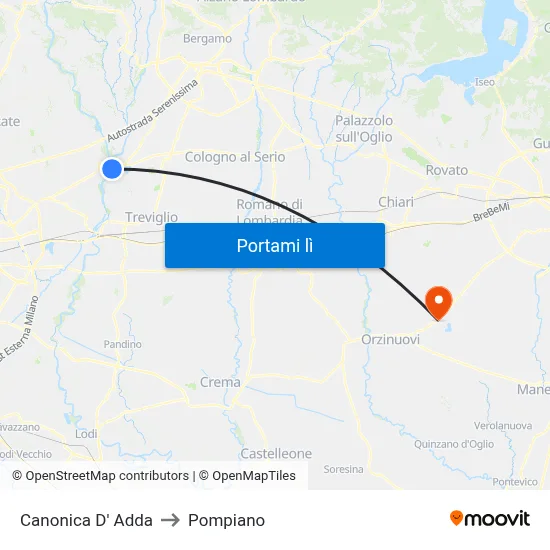 Canonica D' Adda to Pompiano map