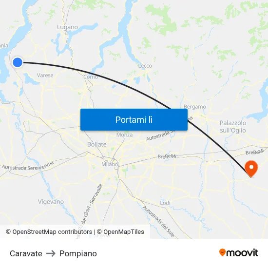 Caravate to Pompiano map