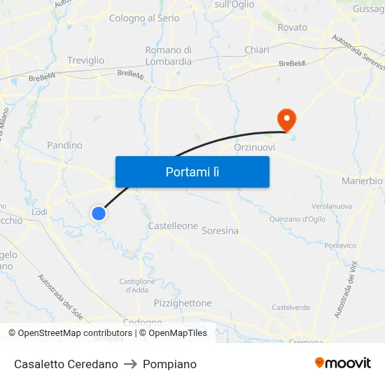 Casaletto Ceredano to Pompiano map