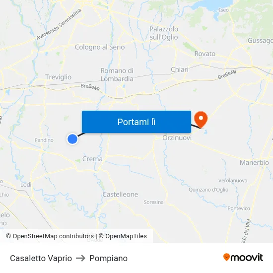 Casaletto Vaprio to Pompiano map