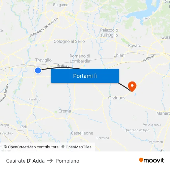 Casirate D' Adda to Pompiano map