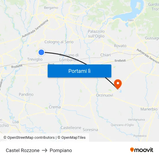 Castel Rozzone to Pompiano map