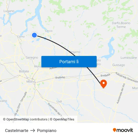 Castelmarte to Pompiano map