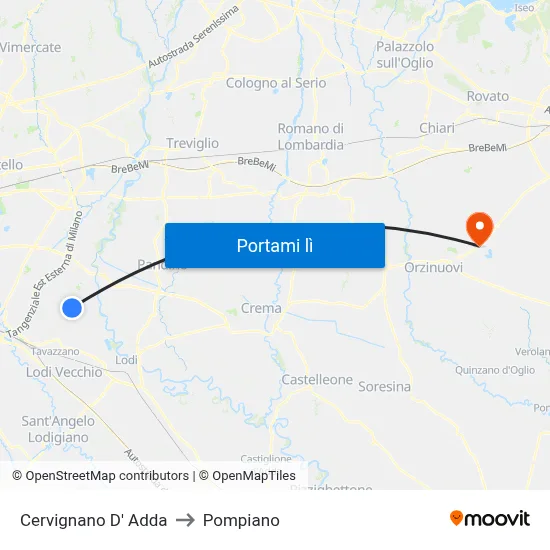 Cervignano D' Adda to Pompiano map