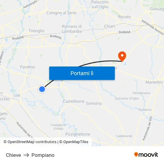 Chieve to Pompiano map