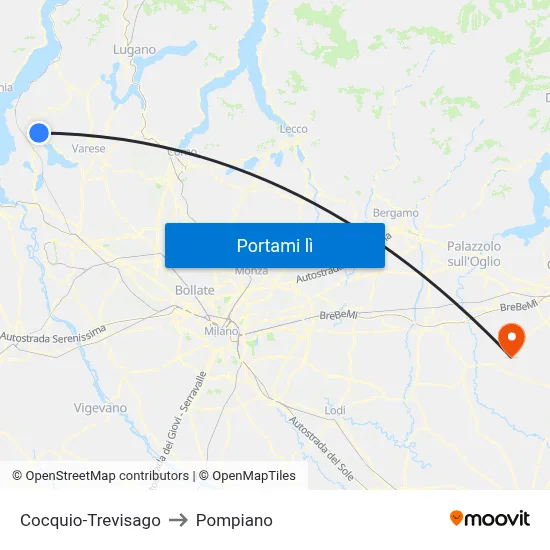 Cocquio-Trevisago to Pompiano map