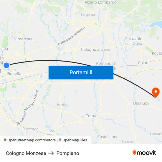 Cologno Monzese to Pompiano map