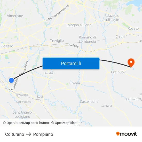 Colturano to Pompiano map