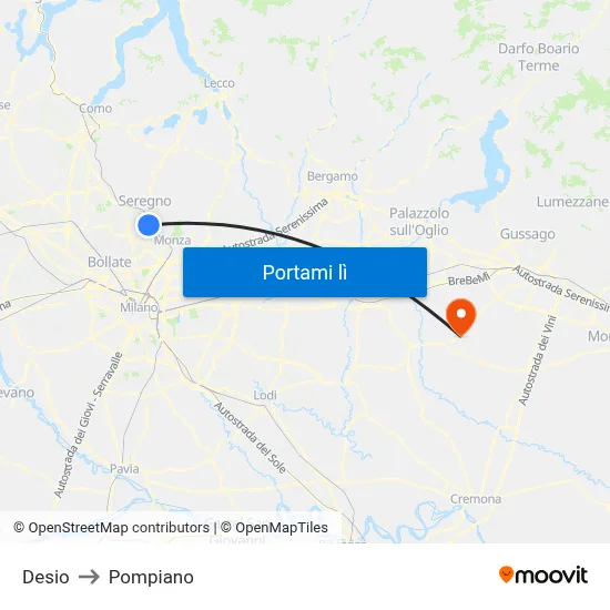 Desio to Pompiano map
