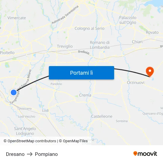 Dresano to Pompiano map