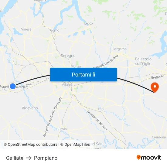 Galliate to Pompiano map