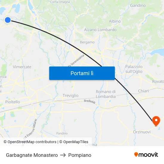 Garbagnate Monastero to Pompiano map