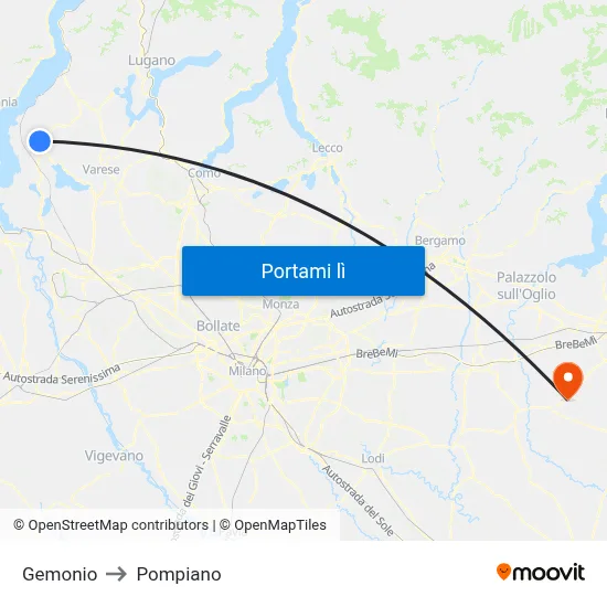 Gemonio to Pompiano map