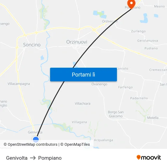Genivolta to Pompiano map