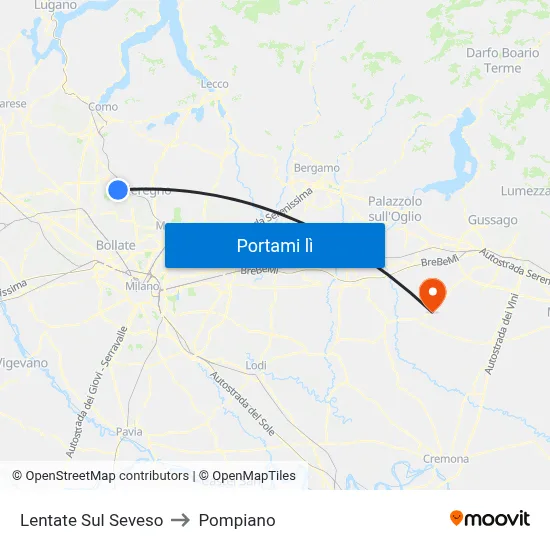 Lentate Sul Seveso to Pompiano map