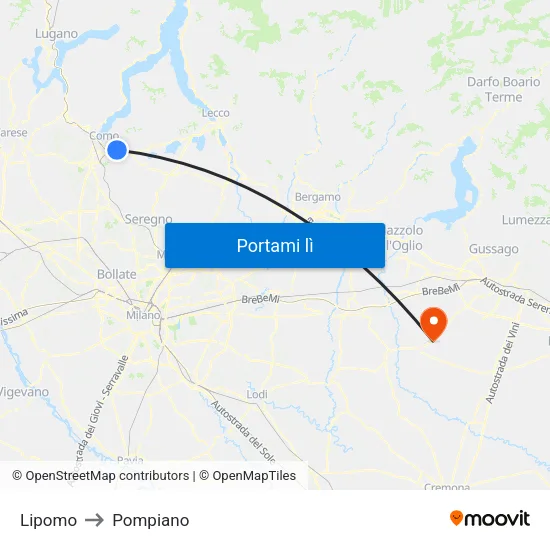 Lipomo to Pompiano map