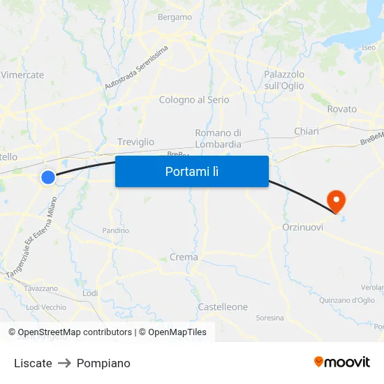 Liscate to Pompiano map