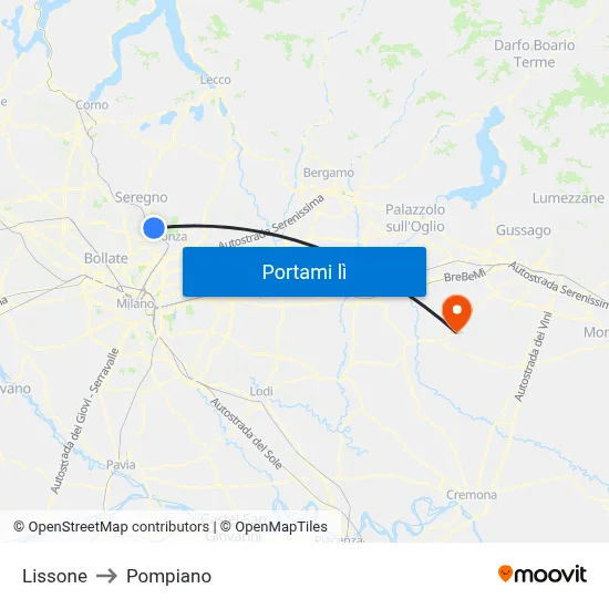 Lissone to Pompiano map