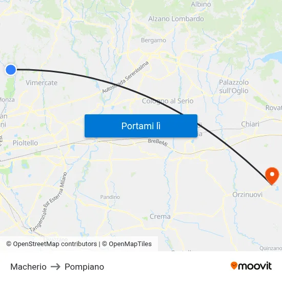 Macherio to Pompiano map
