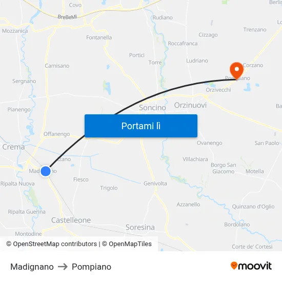 Madignano to Pompiano map