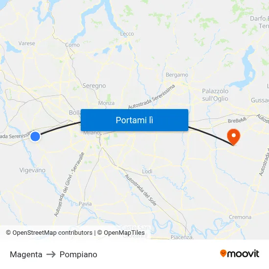 Magenta to Pompiano map