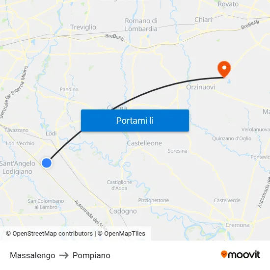 Massalengo to Pompiano map