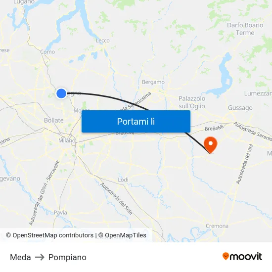 Meda to Pompiano map